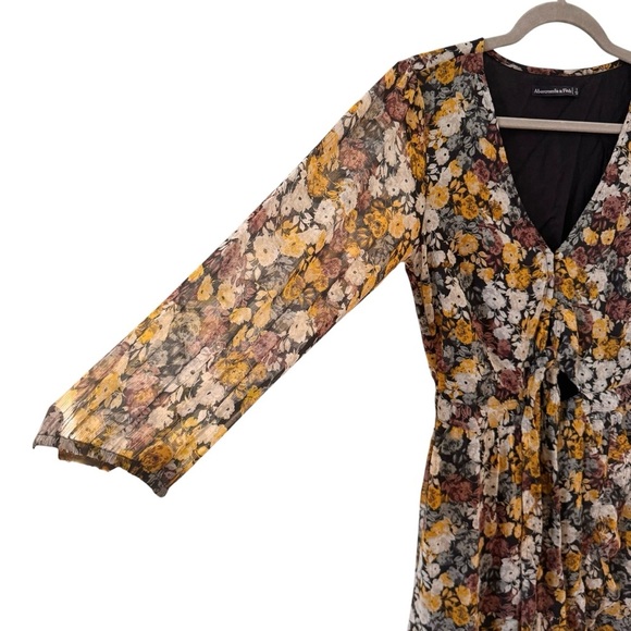 Abercrombie & Fitch Cut-Out Black Floral High-Low Midi Dress Size Small - Picture 8 of 15